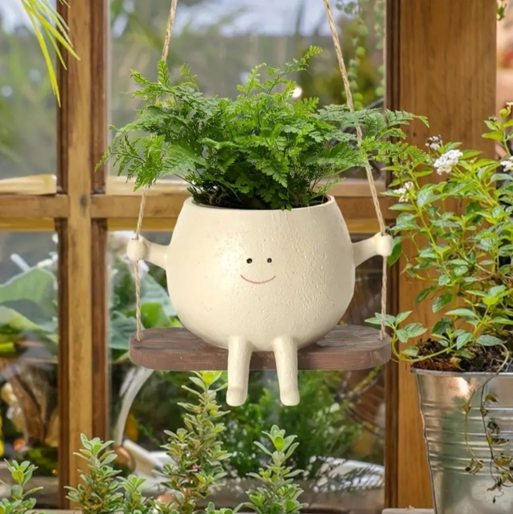NEW Resin Swing Planter Pot Smiley Face Hanging Plant Succulent Garden Flower